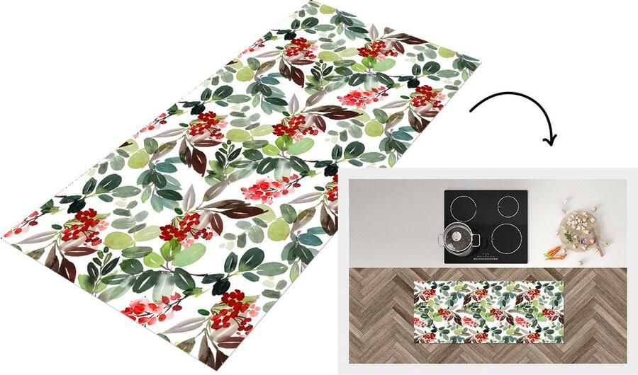 KitchenYeah Keukenloper Loper keuken Planten Waterverf Bessen 120x50 cm Keukenloper vinyl
