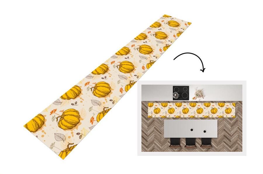 KitchenYeah Keukenloper Keukenmat Pompoen Herfst Patronen 360x60 cm Keuken vloerkleed