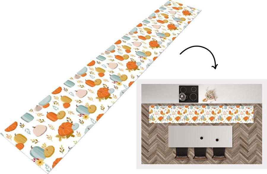 KitchenYeah Keukenloper Keukenmat Pompoen Herfst Patroon 360x60 cm Keuken vloerkleed