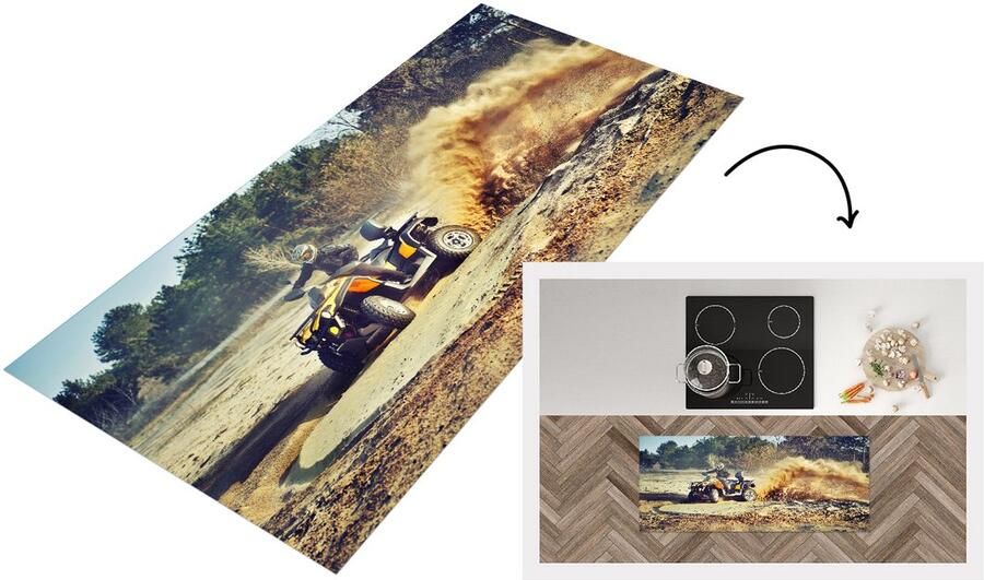 KitchenYeah Keukenloper Loper keuken Quad Race Zand 120x50 cm Keukenloper vinyl