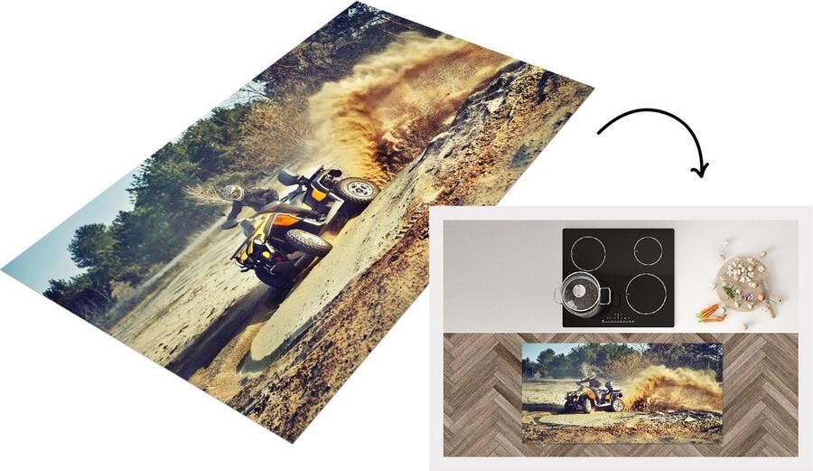 KitchenYeah Keukenloper Loper keuken Quad Race Zand 120x60 cm Keukenloper vinyl