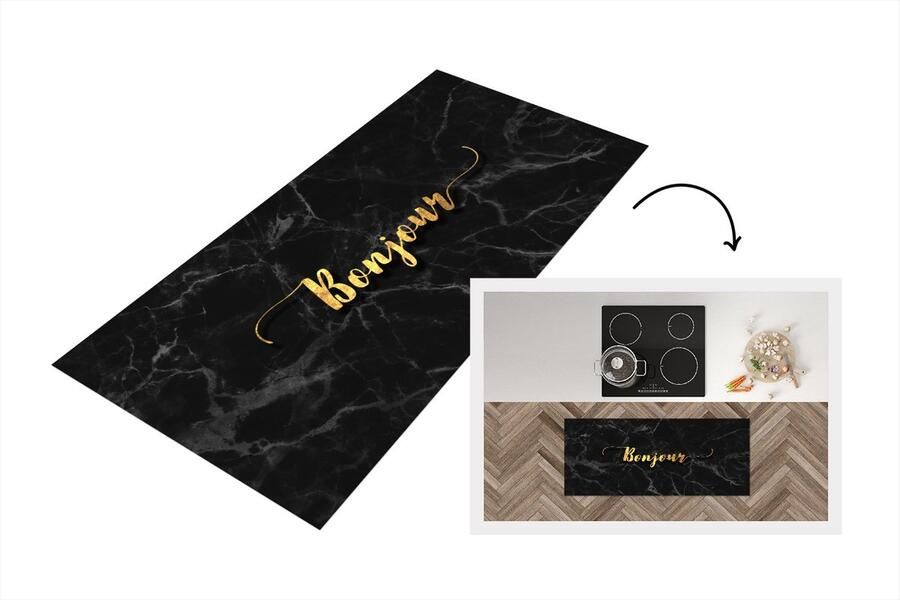 KitchenYeah Keukenloper Loper keuken Quote Bonjour Goud Marmer 120x50 cm Keukenloper vinyl