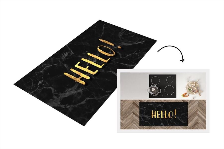 KitchenYeah Keukenloper Loper keuken Quote Hallo Goud Marmer 120x60 cm Keukenloper vinyl
