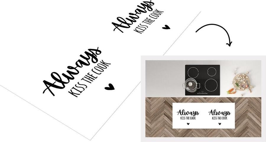 KitchenYeah Keukenloper Loper keuken Quote Kok Koken Hartje Always kiss the cook Tekst 120x50 cm Keukenloper vinyl