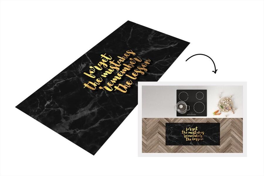 KitchenYeah Keukenloper Loper keuken Quote Leven Goud Marmer 120x50 cm Keukenloper vinyl