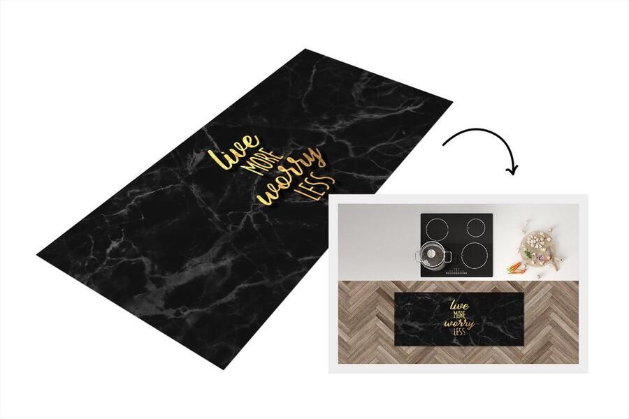 KitchenYeah Keukenloper Loper keuken Quote Leven Goud Zwart 120x50 cm Keukenloper vinyl