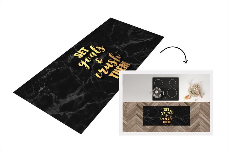 KitchenYeah Keukenloper Loper keuken Quote Motivatie Marmer Goud 120x50 cm Keukenloper vinyl