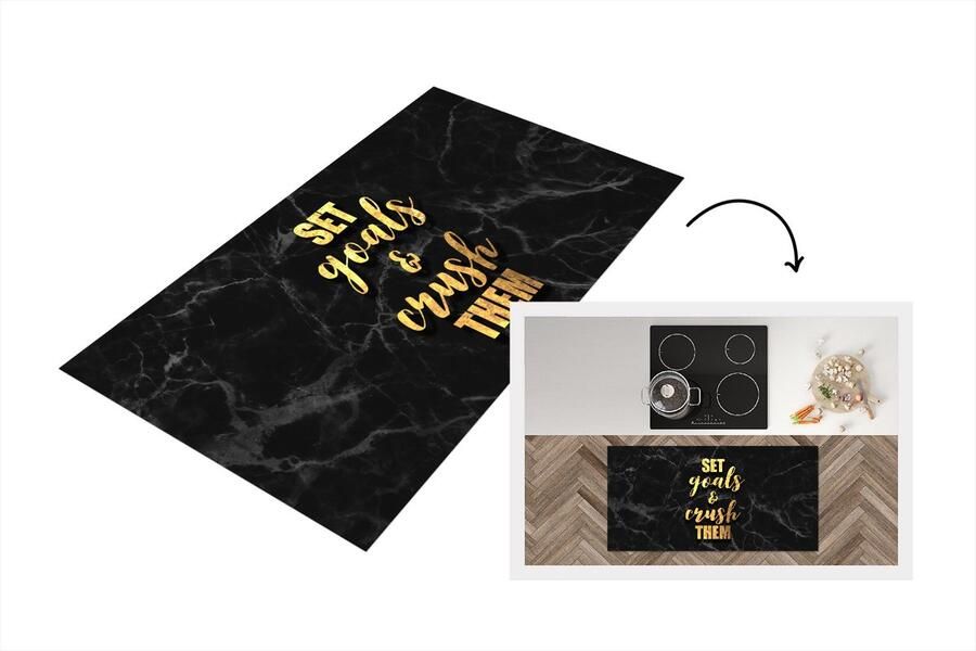 KitchenYeah Keukenloper Loper keuken Quote Motivatie Marmer Goud 120x60 cm Keukenloper vinyl