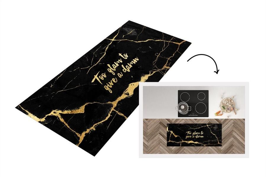 KitchenYeah Keukenloper Loper keuken Quote Spreuken Goud Marmer 120x50 cm Keukenloper vinyl