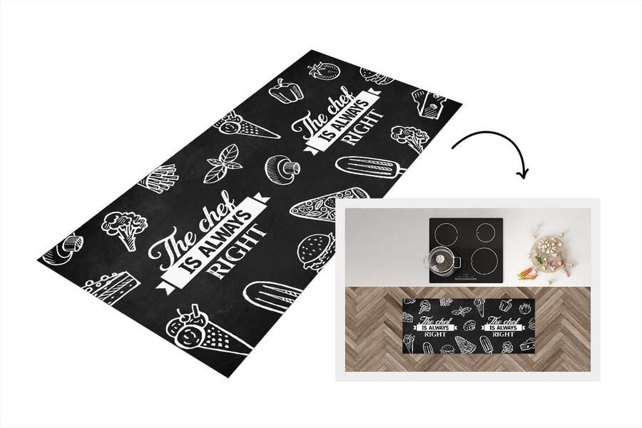 KitchenYeah Keukenloper Loper keuken Quote The chef is always right Eten Chef Koken 120x50 cm Keukenloper vinyl