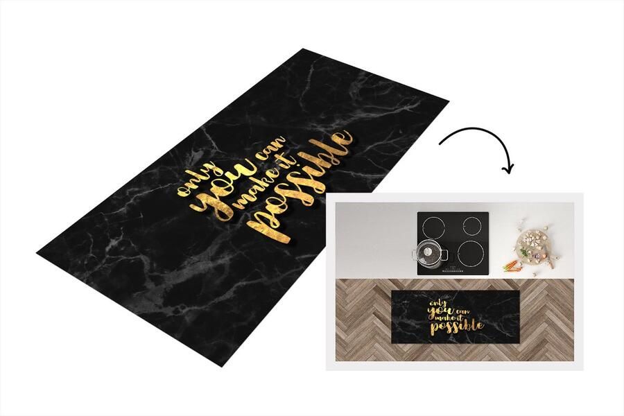KitchenYeah Keukenloper Loper keuken Quote Zelfvertrouwen Goud Marmer 120x50 cm Keukenloper vinyl