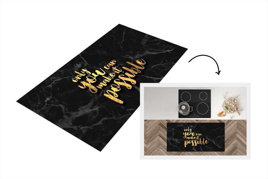 KitchenYeah Keukenloper Loper keuken Quote Zelfvertrouwen Goud Marmer 120x60 cm Keukenloper vinyl