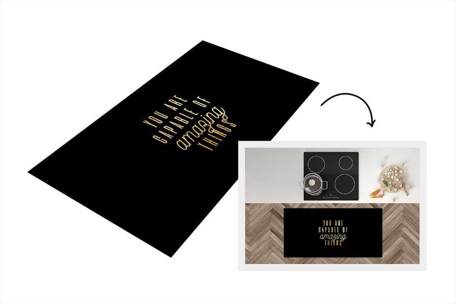 KitchenYeah Keukenloper Loper keuken Quote Zelfvertrouwen Goud Zwart 120x60 cm Keukenloper vinyl