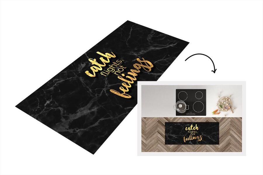 KitchenYeah Keukenloper Loper keuken Quotes Emotie Marmer 120x50 cm Keukenloper vinyl