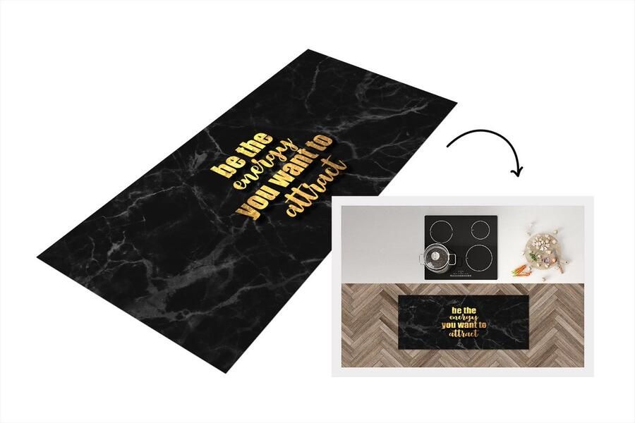 KitchenYeah Keukenloper Loper keuken Quotes Energie Goud Marmer 120x50 cm Keukenloper vinyl