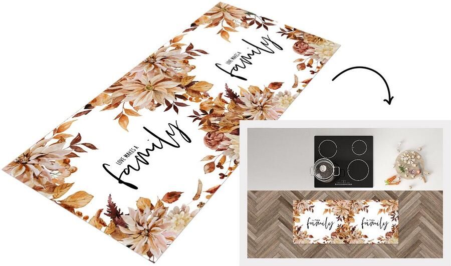 KitchenYeah Keukenloper Loper keuken Quotes Familie Love makes a family Spreuken 120x50 cm Keukenloper vinyl