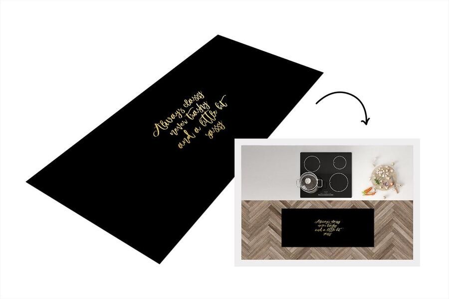 KitchenYeah Keukenloper Loper keuken Quotes Goud Zwart 120x50 cm Keukenloper vinyl