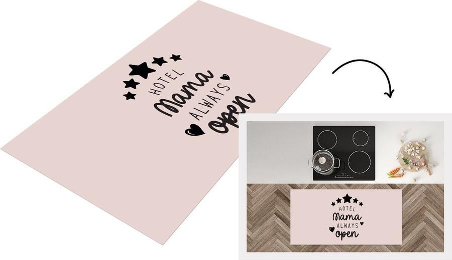 KitchenYeah Keukenloper Loper keuken Quotes Hotel mama always open Spreuken Mama 120x60 cm Keukenloper vinyl