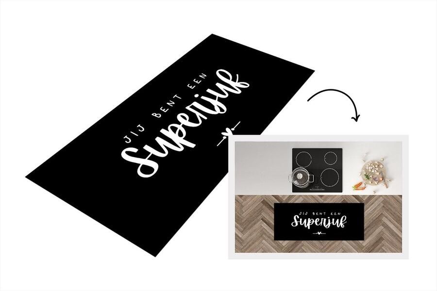 KitchenYeah Keukenloper Loper keuken Quotes Jij bent een superjuf Spreuken Juf 120x50 cm Keukenloper vinyl