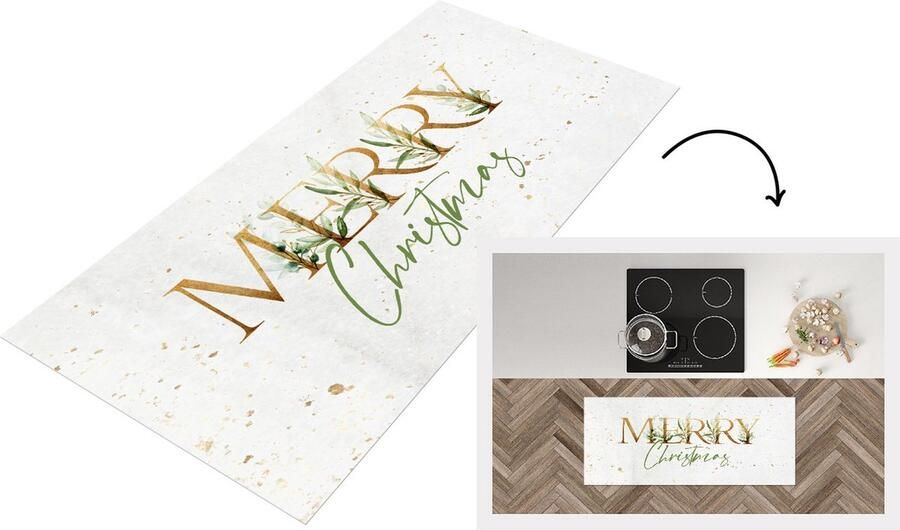 KitchenYeah Keukenloper Loper keuken Quotes Kerst Goud Spreuken Merry Christmas 120x50 cm Keukenloper vinyl