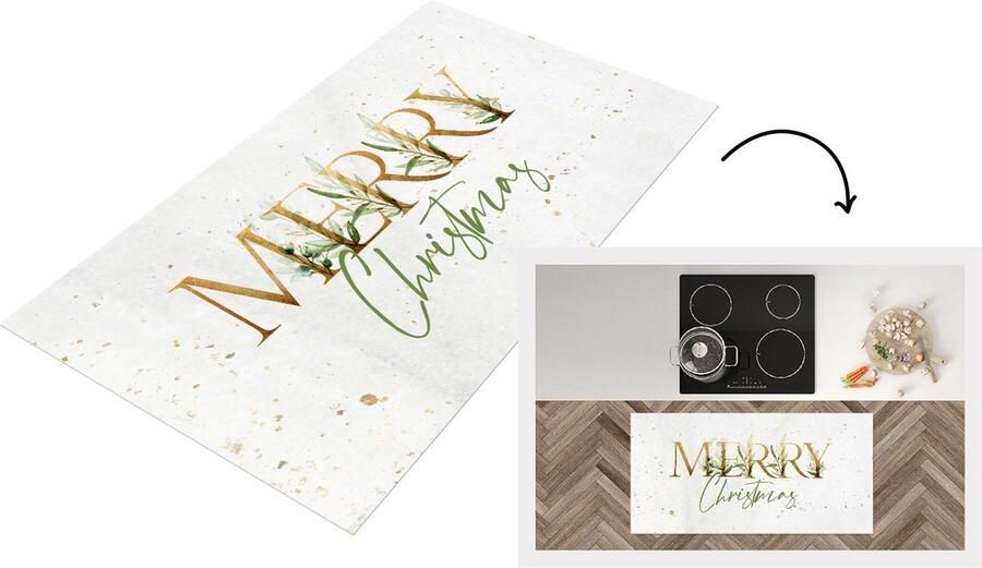 KitchenYeah Keukenloper Loper keuken Quotes Kerst Goud Spreuken Merry Christmas 120x60 cm Keukenloper vinyl