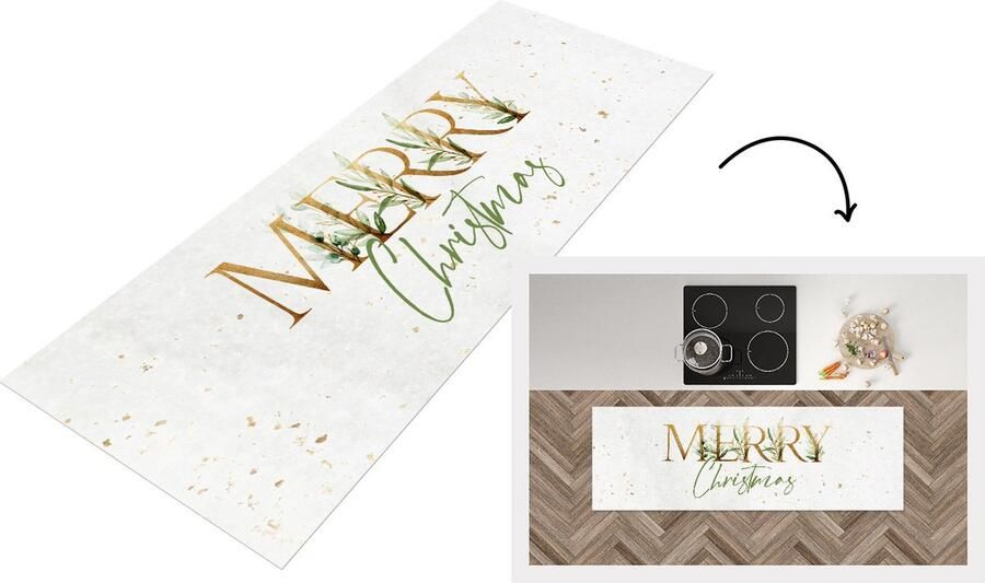KitchenYeah Keukenloper Loper keuken Quotes Kerst Merry Christmas Spreuken Goud 180x60 cm Keukenloper vinyl