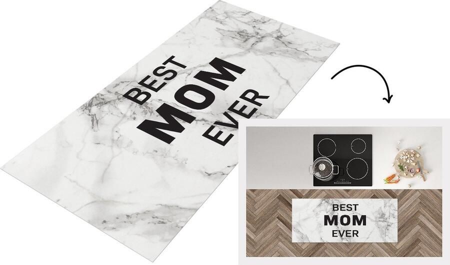 KitchenYeah Keukenloper Loper keuken Spreuken Quotes Best Mom Ever Marmer Moederdag Mam 120x50 cm Keukenloper vinyl