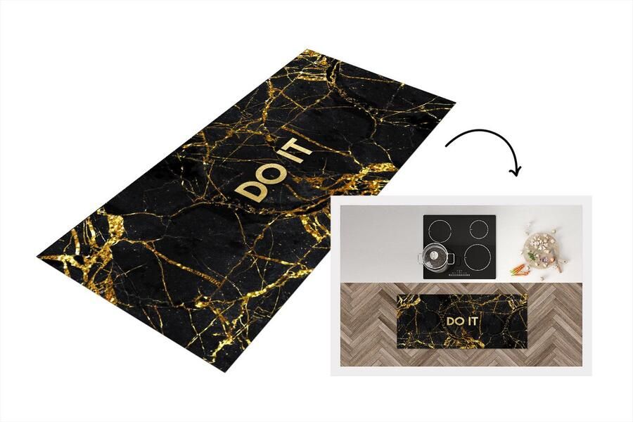 KitchenYeah Keukenloper Loper keuken Quotes Motivatie Goud Marmer 120x50 cm Keukenloper vinyl