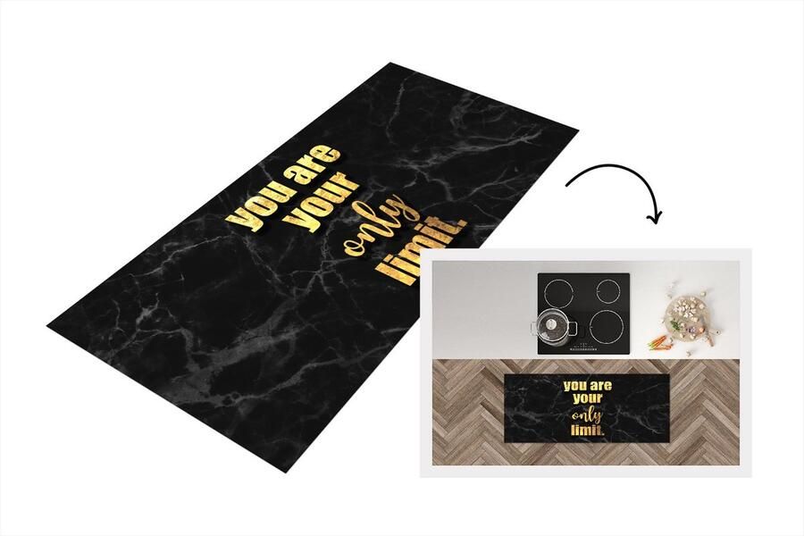 KitchenYeah Keukenloper Loper keuken Quotes Motivatie Goud Marmer 120x50 cm Keukenloper vinyl