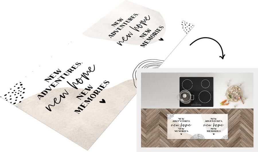 KitchenYeah Keukenloper Loper keuken Quotes Nieuw huis Hartjes 120x50 cm Keukenloper vinyl