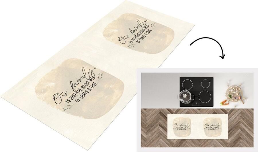 KitchenYeah Keukenloper Loper keuken Quotes Our family is just the right mix of chaos & love Spreuken Familie 120x50 cm Keukenloper vinyl