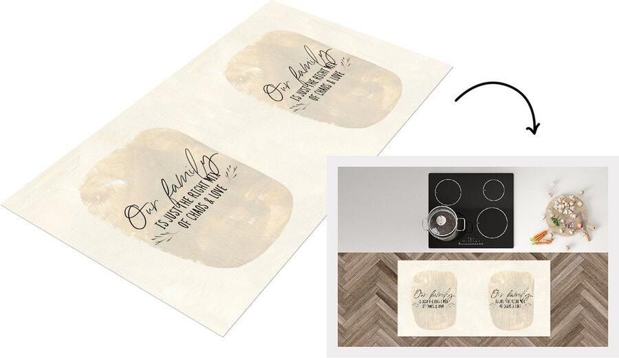 KitchenYeah Keukenloper Loper keuken Quotes Our family is just the right mix of chaos & love Spreuken Familie 120x60 cm Keukenloper vinyl