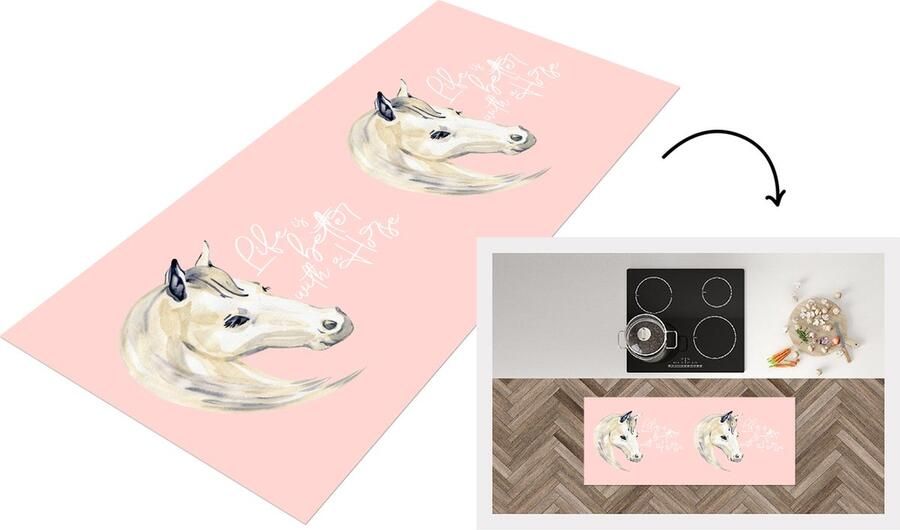 KitchenYeah Keukenloper Loper keuken Quotes Paard Life is better with a horse Spreuken 120x50 cm Keukenloper vinyl