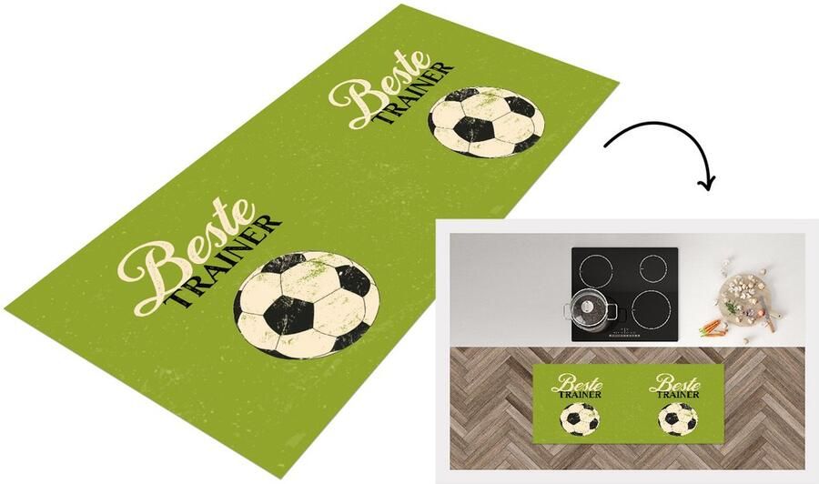 KitchenYeah Keukenloper Loper keuken Quotes Trainer Voetbal Groen 120x50 cm Keukenloper vinyl