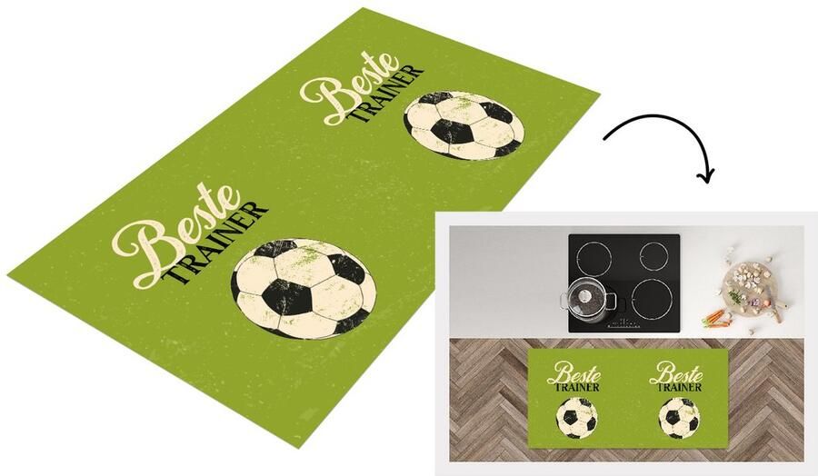 KitchenYeah Keukenloper Loper keuken Quotes Trainer Voetbal Groen 120x60 cm Keukenloper vinyl