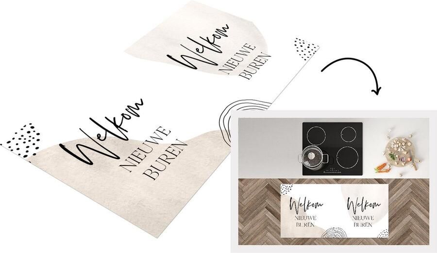 KitchenYeah Keukenloper Loper keuken Quotes Welkom Nieuwe buren 120x60 cm Keukenloper vinyl