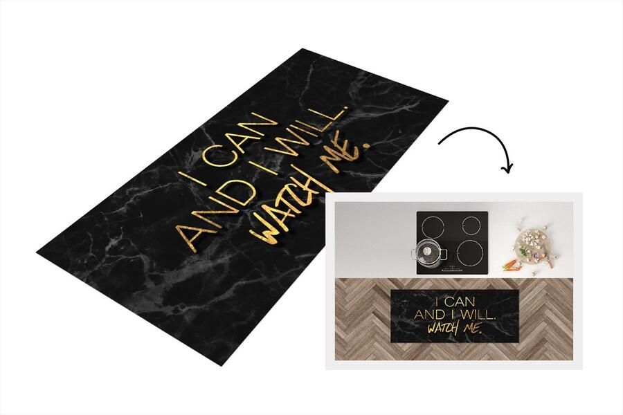 KitchenYeah Keukenloper Loper keuken Quotes Zelfvertrouwen Goud Marmer 120x50 cm Keukenloper vinyl
