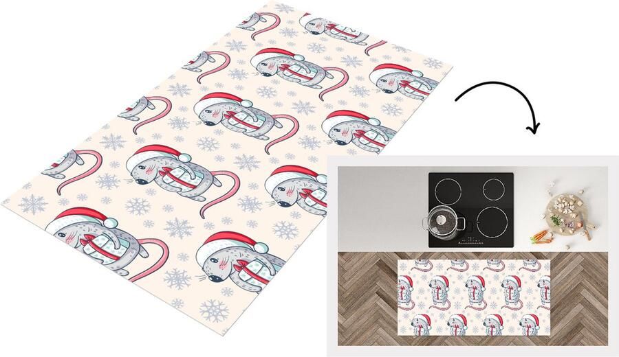 KitchenYeah Keukenloper Loper keuken Rat Kerstcadeau Kinderen Kerst Patronen 120x60 cm Keukenloper vinyl
