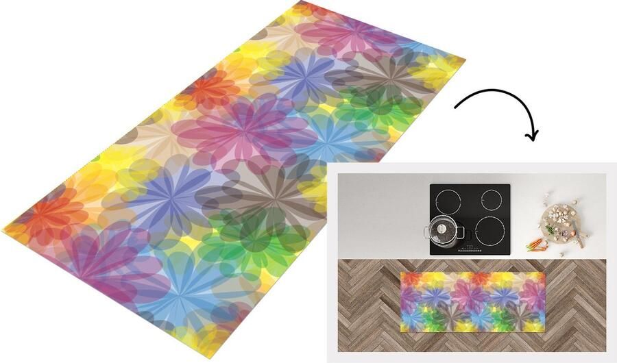 KitchenYeah Keukenloper Loper keuken Regenboog Bloemen Abstract Patronen 120x50 cm Keukenloper vinyl