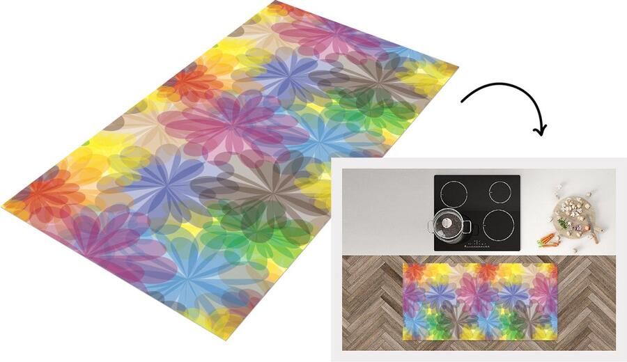 KitchenYeah Keukenloper Loper keuken Regenboog Bloemen Abstract Patronen 120x60 cm Keukenloper vinyl