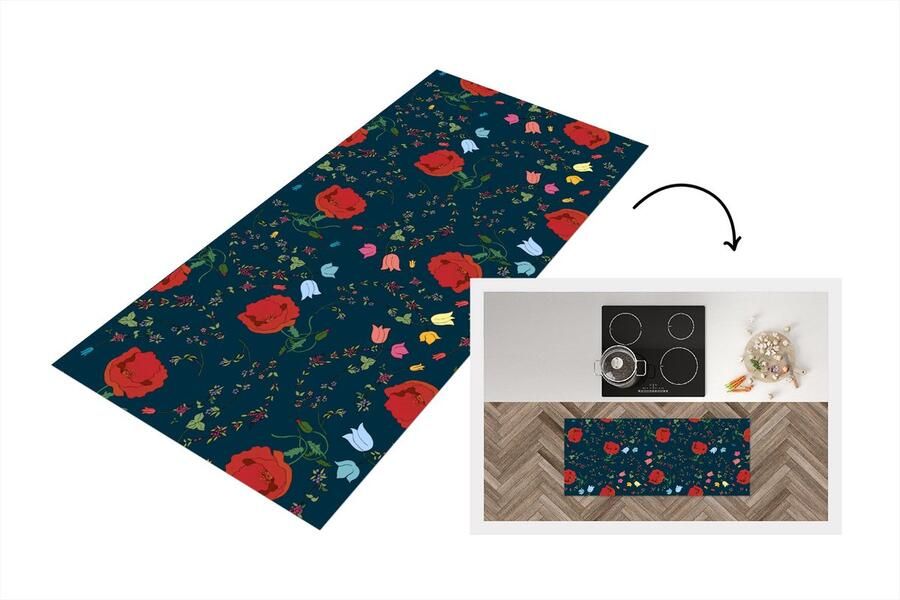 KitchenYeah Keukenloper Loper keuken Regenboog Bloemen Design 120x50 cm Keukenloper vinyl