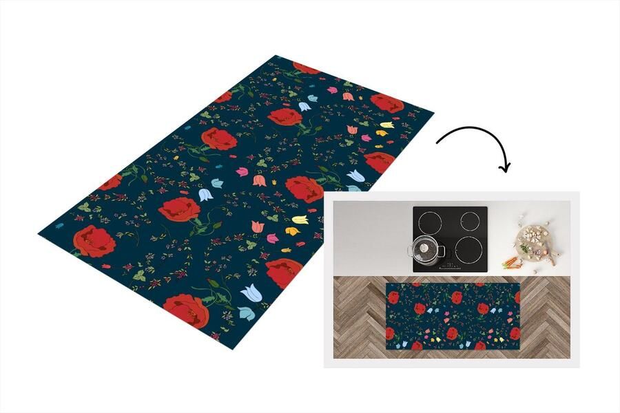 KitchenYeah Keukenloper Loper keuken Regenboog Bloemen Design 120x60 cm Keukenloper vinyl