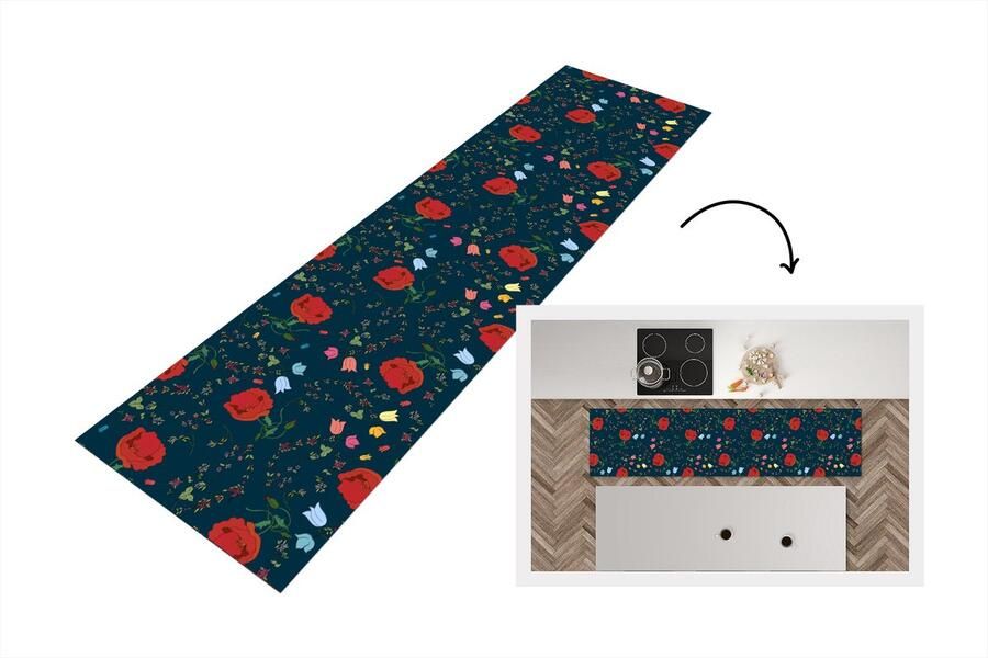 KitchenYeah Keukenloper Loper keuken Regenboog Bloemen Design 200x50 cm Keukenloper vinyl