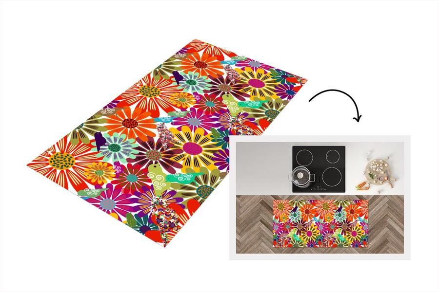 KitchenYeah Keukenloper Loper keuken Regenboog Bloemen Patronen Hippie 120x60 cm Keukenloper vinyl