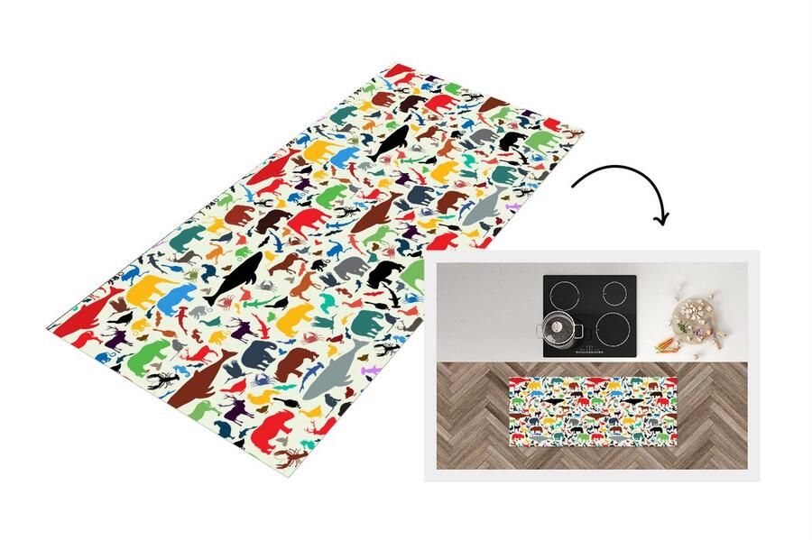 KitchenYeah Keukenloper Loper keuken Regenboog Dieren Patronen Kinderen 120x50 cm Keukenloper vinyl