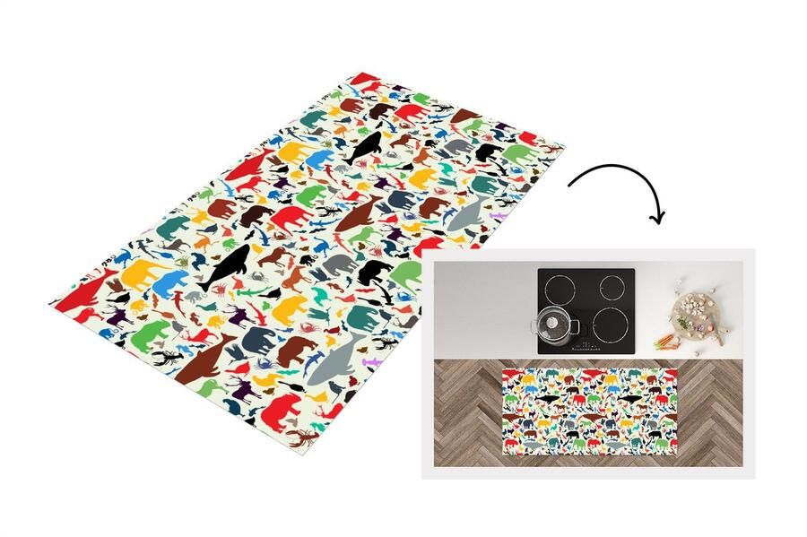 KitchenYeah Keukenloper Loper keuken Regenboog Dieren Patronen Kinderen 120x60 cm Keukenloper vinyl