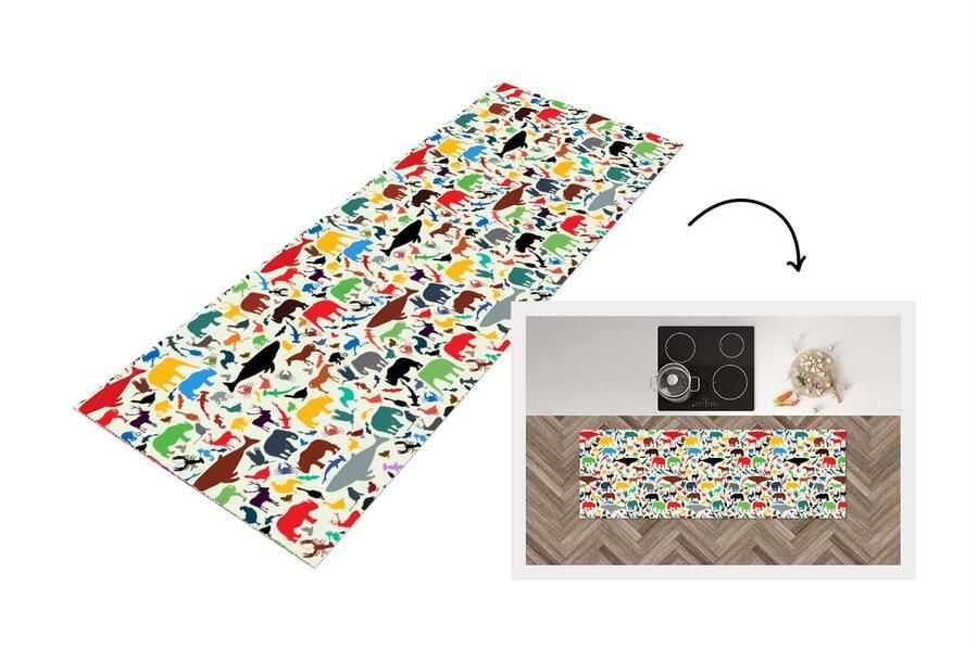 KitchenYeah Keukenloper Loper keuken Regenboog Dieren Patronen Kinderen 180x60 cm Keukenloper vinyl