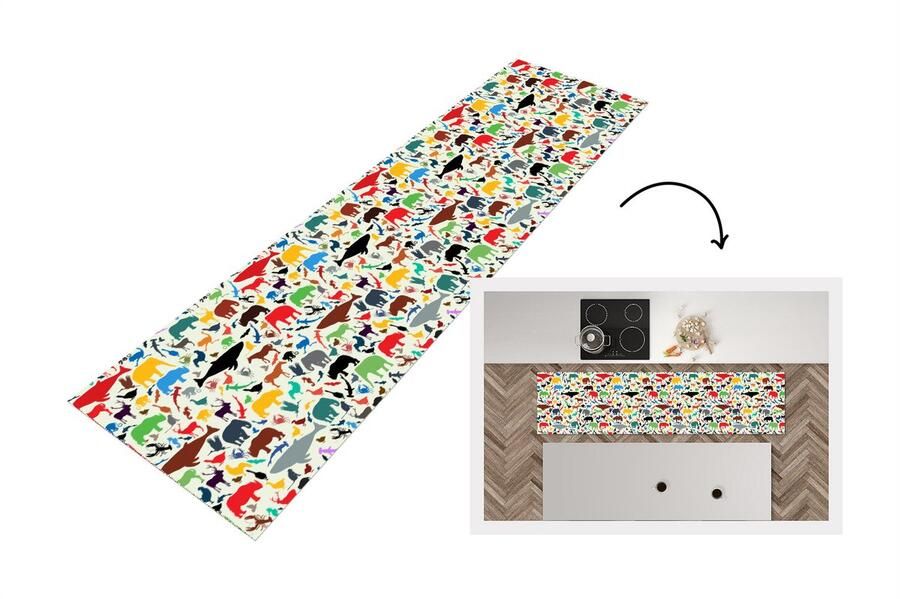 KitchenYeah Keukenloper Loper keuken Regenboog Dieren Patronen Kinderen 240x60 cm Keukenloper vinyl