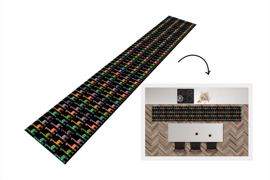 KitchenYeah Keukenloper Keukenmat Regenboog Giraffe Meisje Patronen Kinderen 360x60 cm Keuken vloerkleed