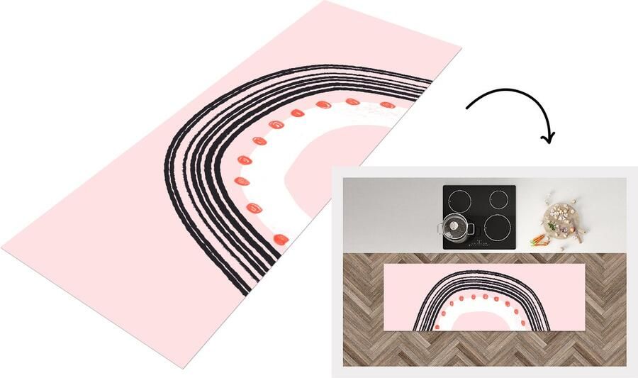 KitchenYeah Keukenloper Loper keuken Regenboog Minimalisme Roze 180x60 cm Keukenloper vinyl